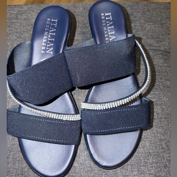 Italian Shoemakers Shoes - Women’s 8 1/2 Italian Shoemakers navy blue elastic wedge sandals. Pre-loved.